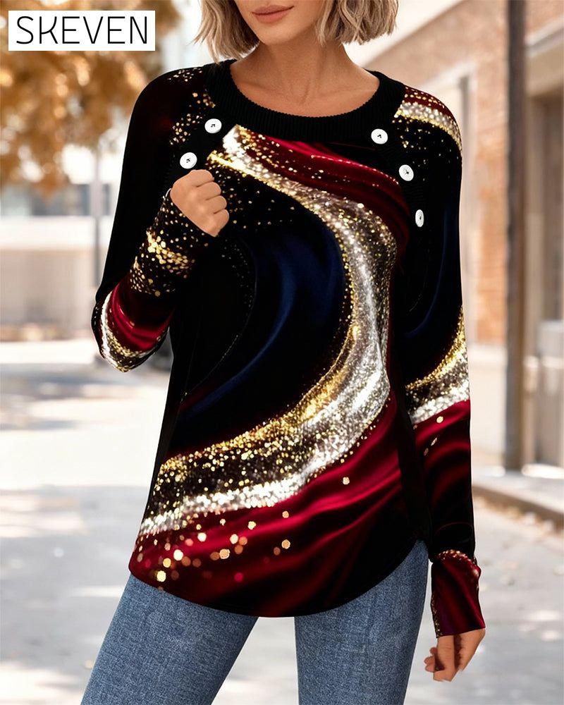 Crew Neck Long-Sleeved Printed T-Shirt