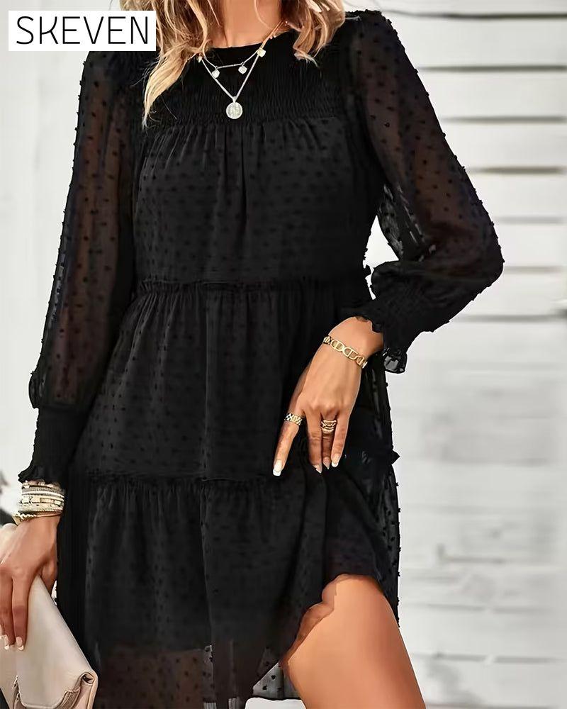 Elegant Puff Sleeves And Three-Dimensional Flowers Dress