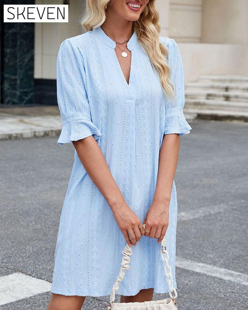 Solid Color V-Neck Dress