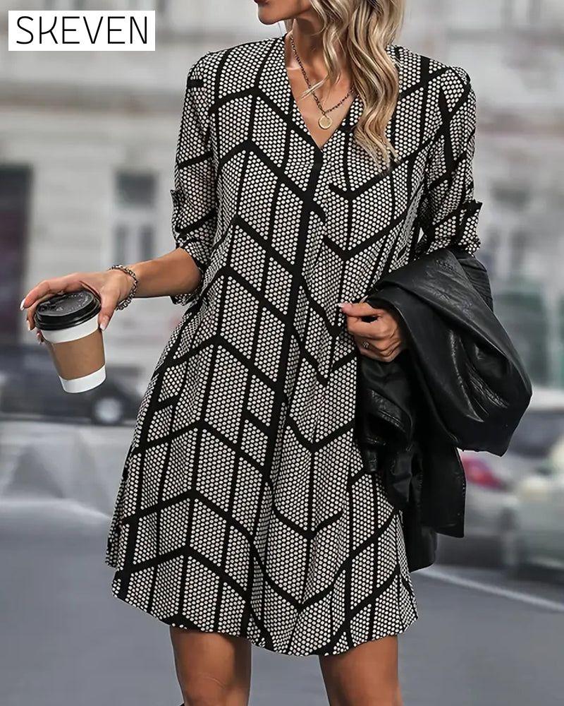 Fashionable V-Neck Polka Dot Print Dress