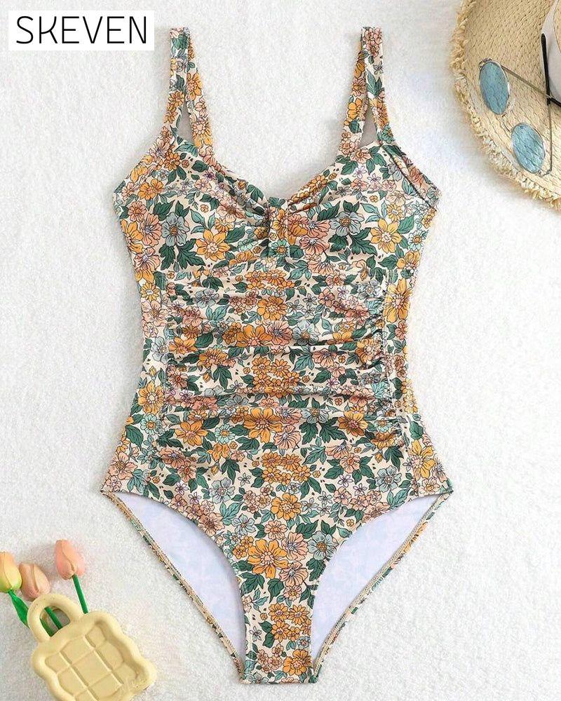Einteiliger Triangel-Badeanzug mit Blumenmuster