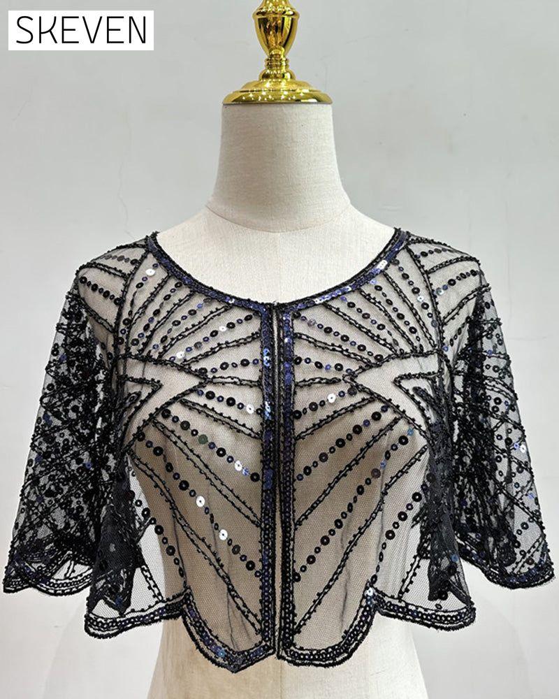 Châle vintage en dentelle orné de perles