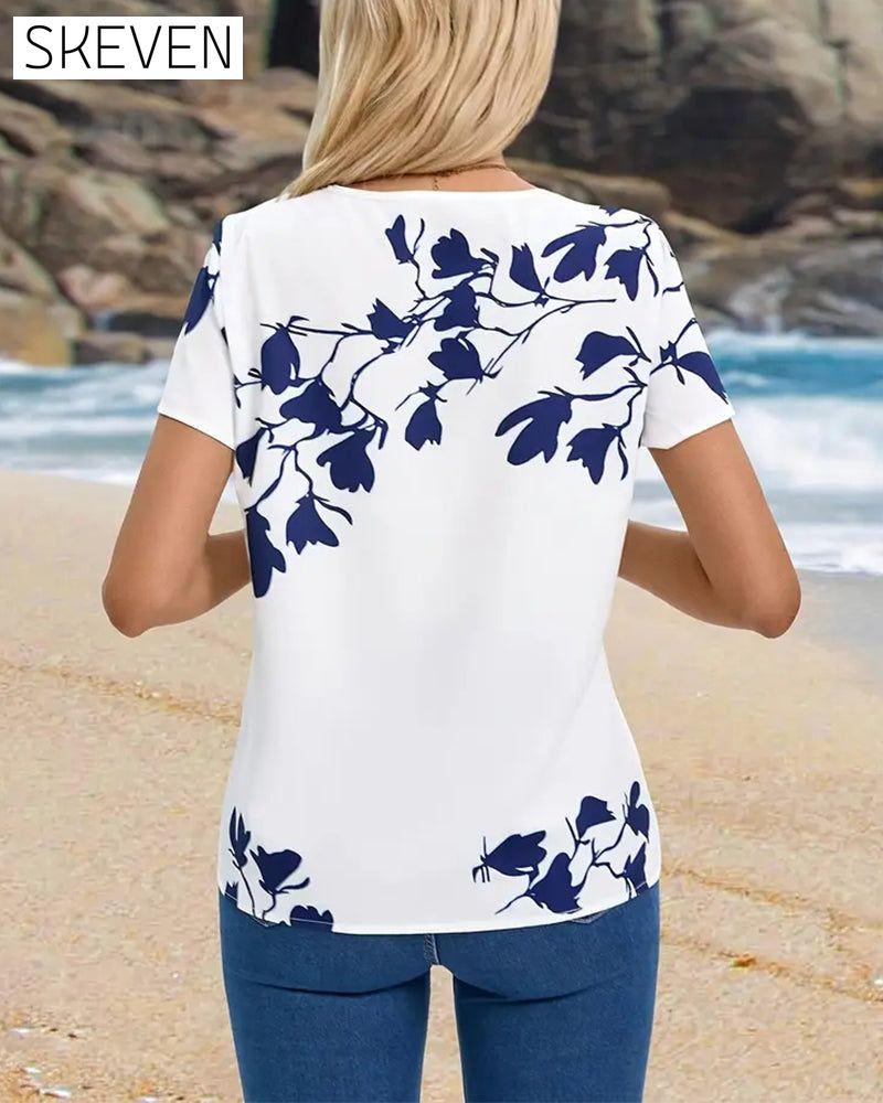Casual Round Neck Irregular Print T-Shirt