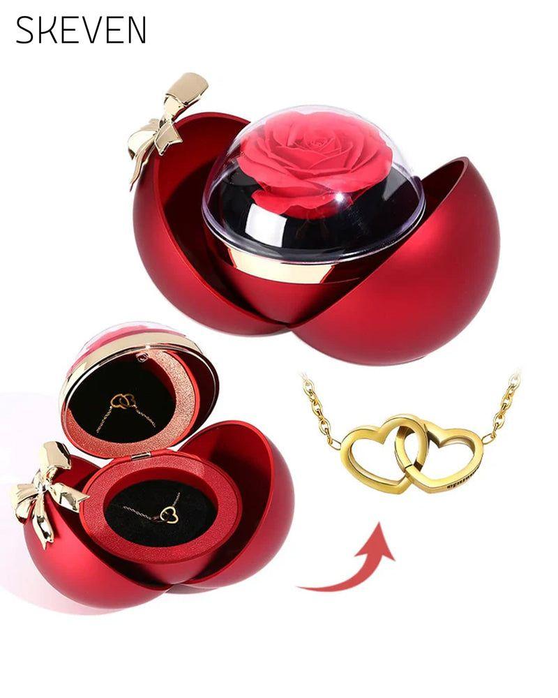 Ball Rose Box - With Engraved Double Heart Necklace