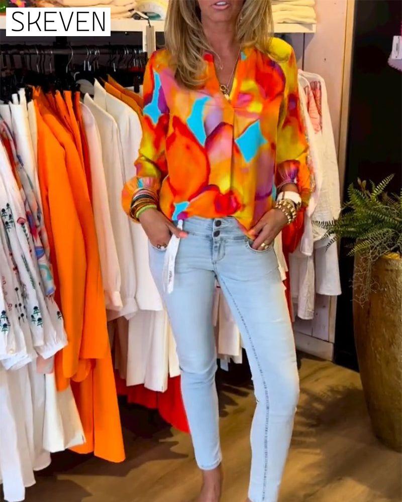 Blouse décontractée colorée à manches longues