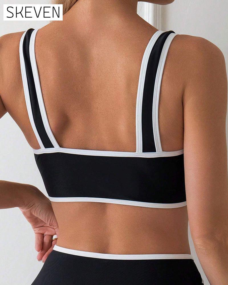 Two-Piece Striped Color-Block Bikini Swimsuit