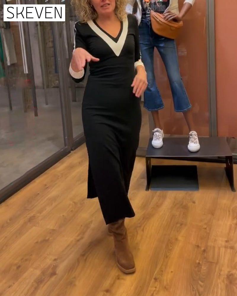 Kleid mit V-Ausschnitt und 3/4-Ärmeln
