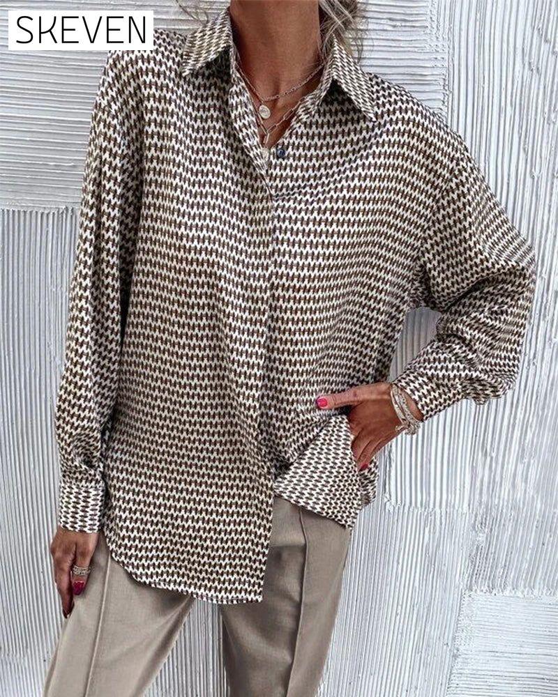 Printed lapel casual blouse 2023 f/w 23BF blouses & shirts discount spring