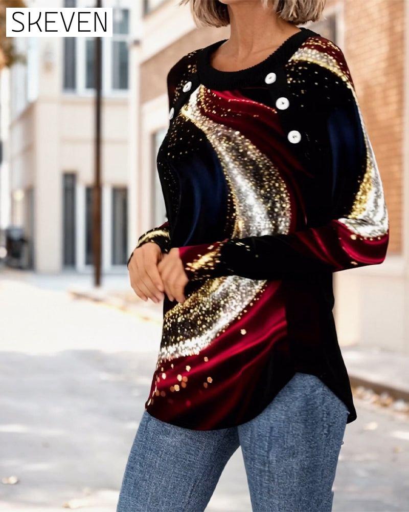 Crew Neck Long-Sleeved Printed T-Shirt
