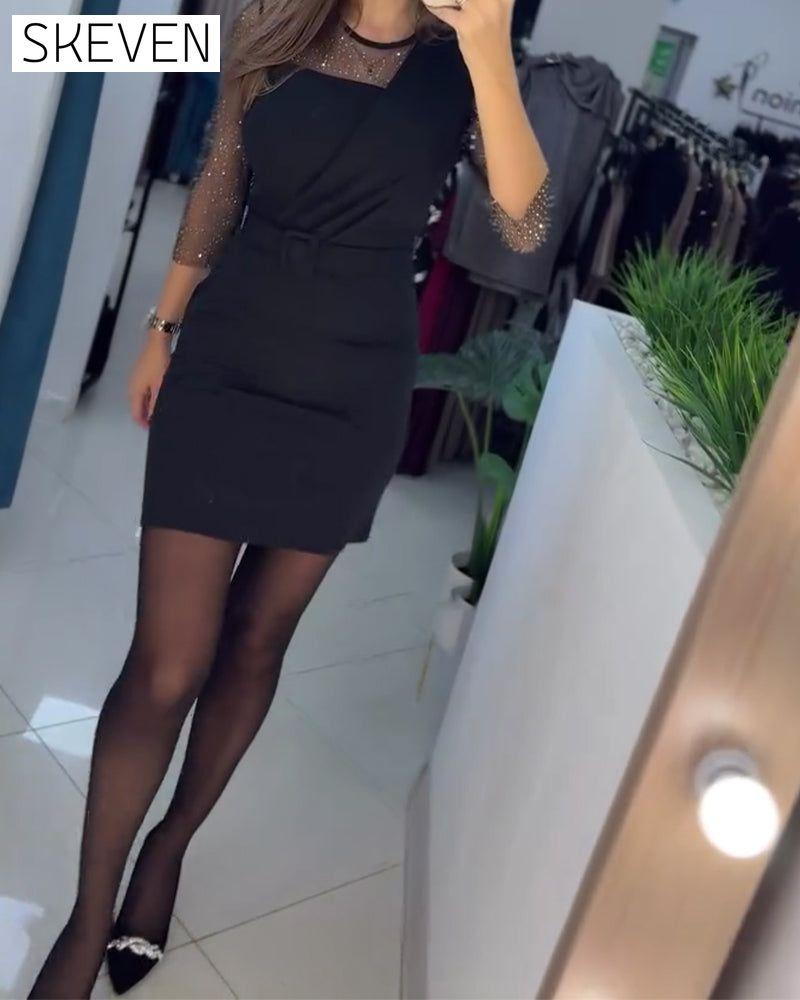 Mesh Hot Rhinestone Slim Fit Hip-Hugging Dress