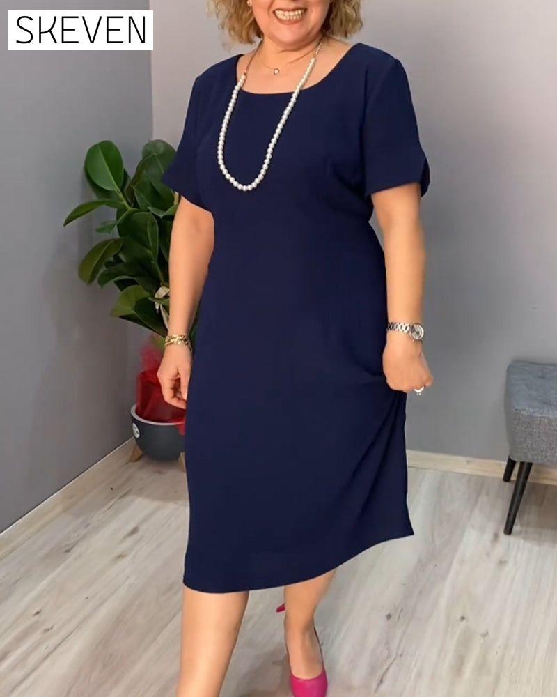 Solid color short sleeve elegant dress