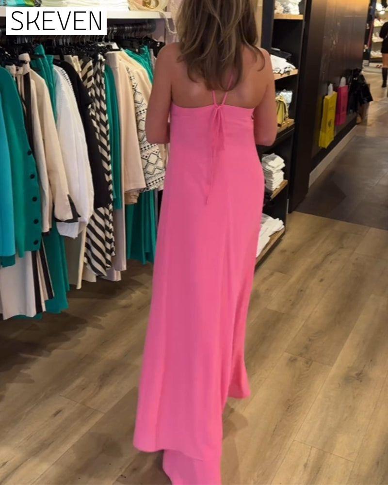 Halter neck slit solid color two piece set