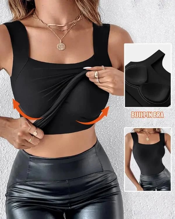 🔥Last Day Special Price ￡8.99!!💐Women's U Neck Camisole High Strechy Seamless Built-in Bra Padded Tank Tops