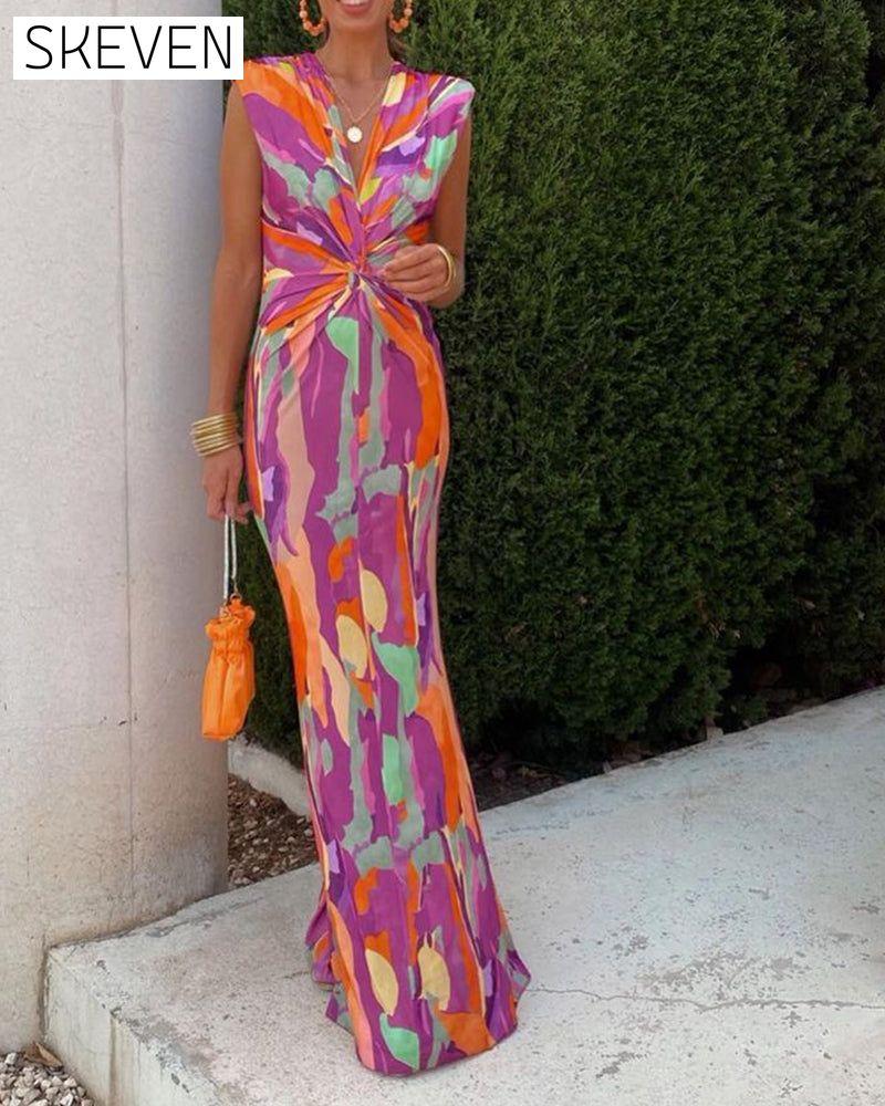 Sexy sleeveless bowknot print dress