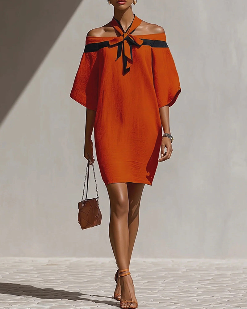 Off-Shoulder Half Sleeve Straight Dress