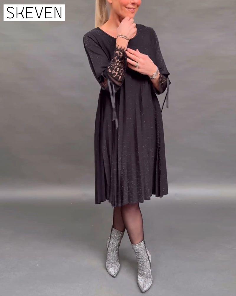 robe plissée en dentelle patchwork de couleur unie