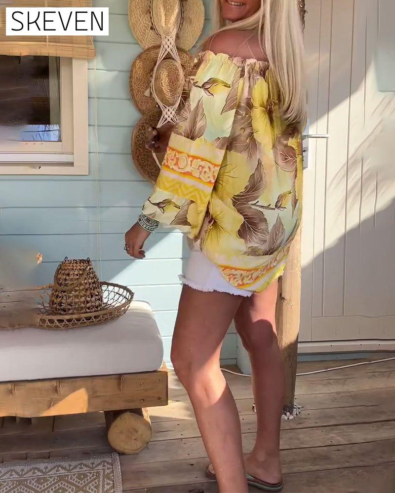 Off-Shoulder Resort-Bluse mit Print