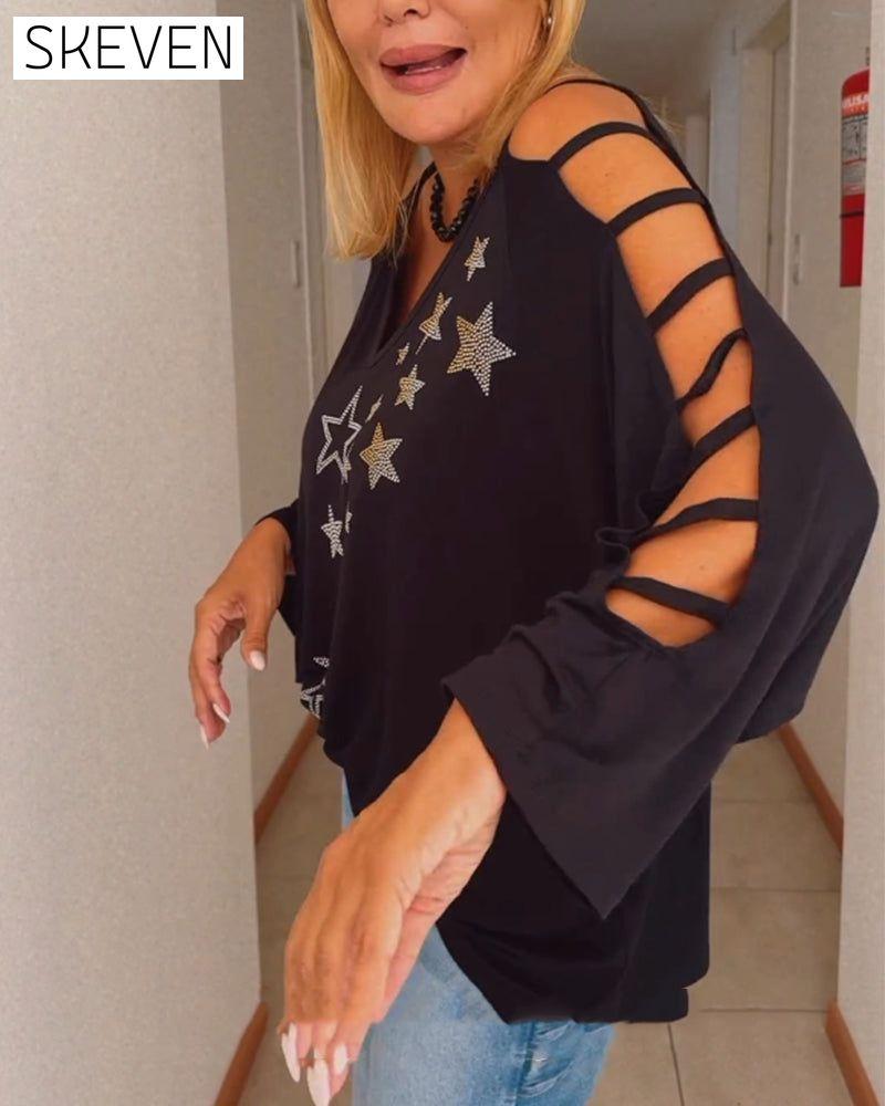 Star print off-the-shoulder cutout top