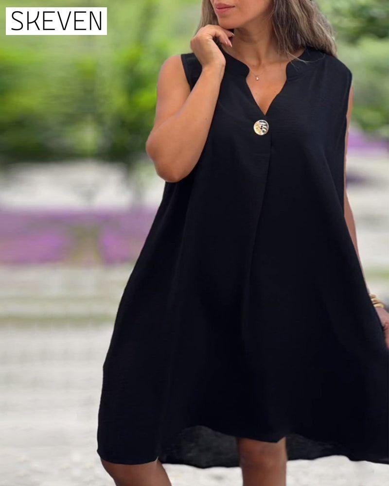Robe boutonnée sans manches à col en V