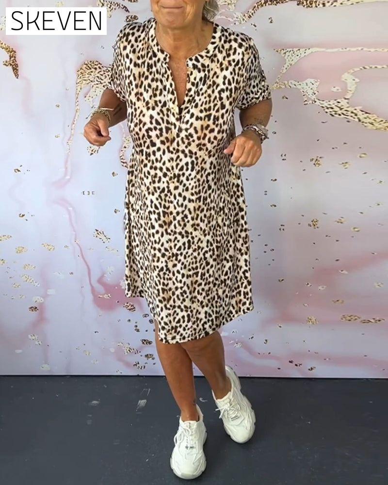 Casual leopard print v-neck dress 202466 casual dresses spring summer
