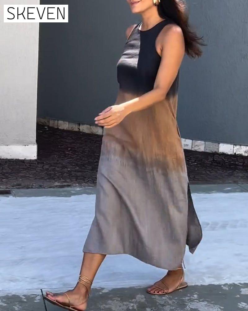 Ärmelloses Kleid mit Farbverlauf und Rundhalsausschnitt
