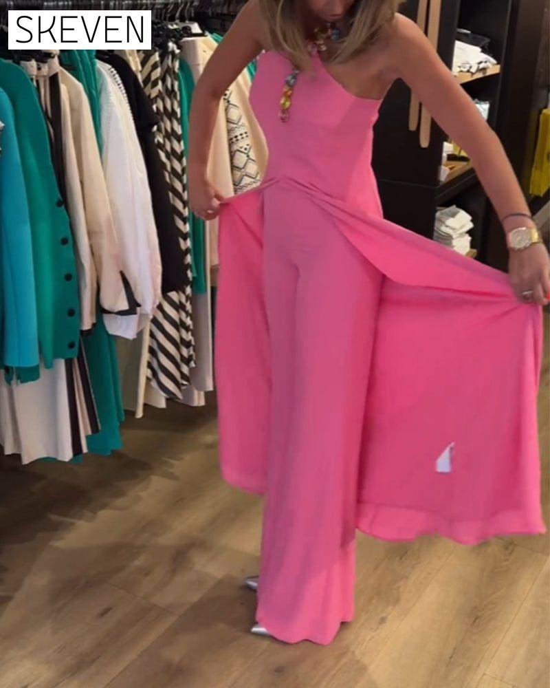 Halter neck slit solid color two piece set