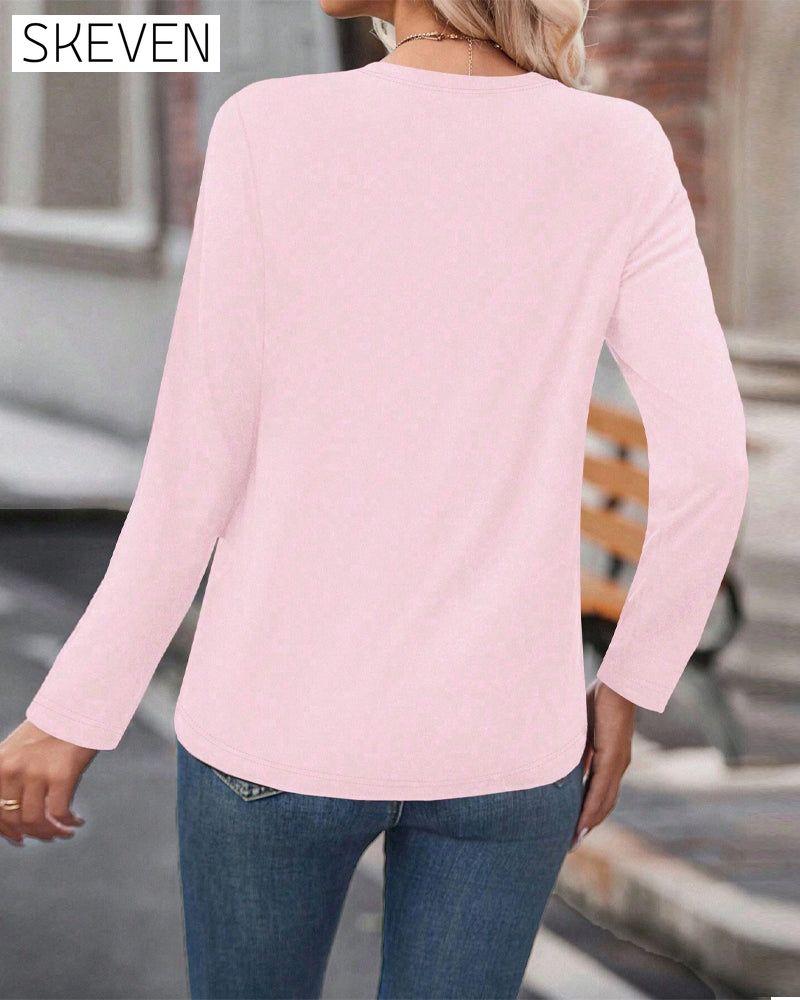 Long Sleeve Heart Round Neck Top