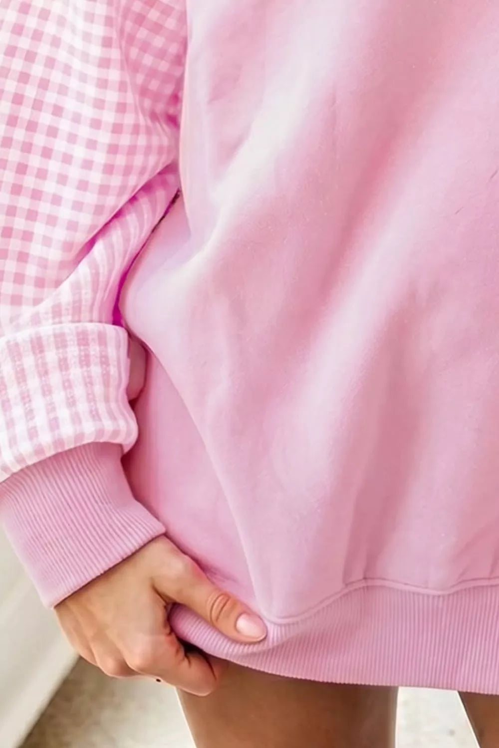 Plaid Sleeve Colorblock Loose Tunic Sweatshirt