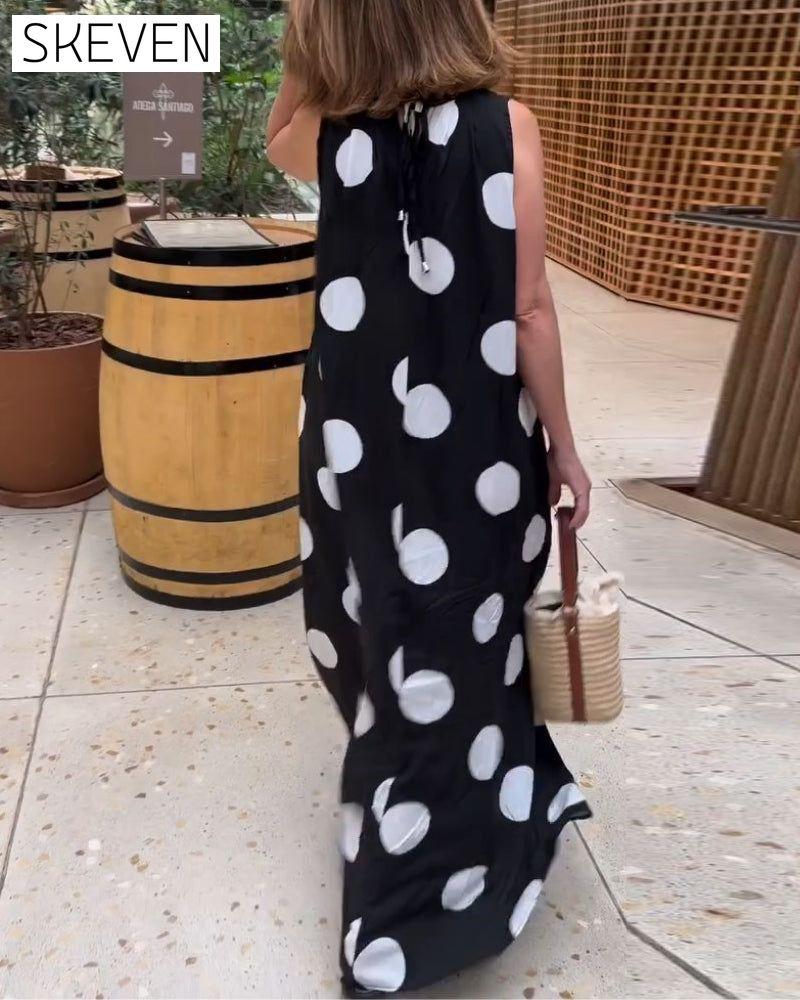 Sleeveless polka dot long dress