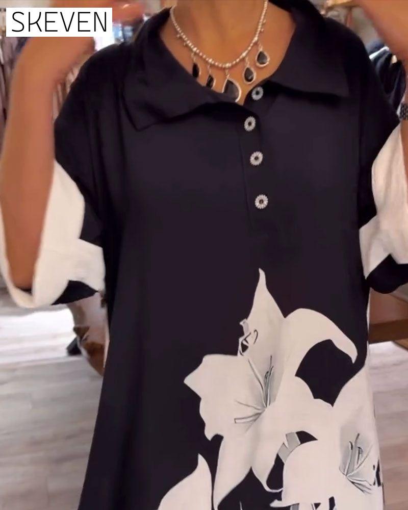 Lapel Printed Oversized Maxi Dress