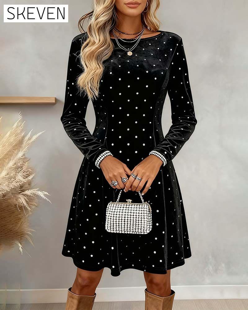 Sparkling Polka Dot Waist-Cinching Elegant Dress