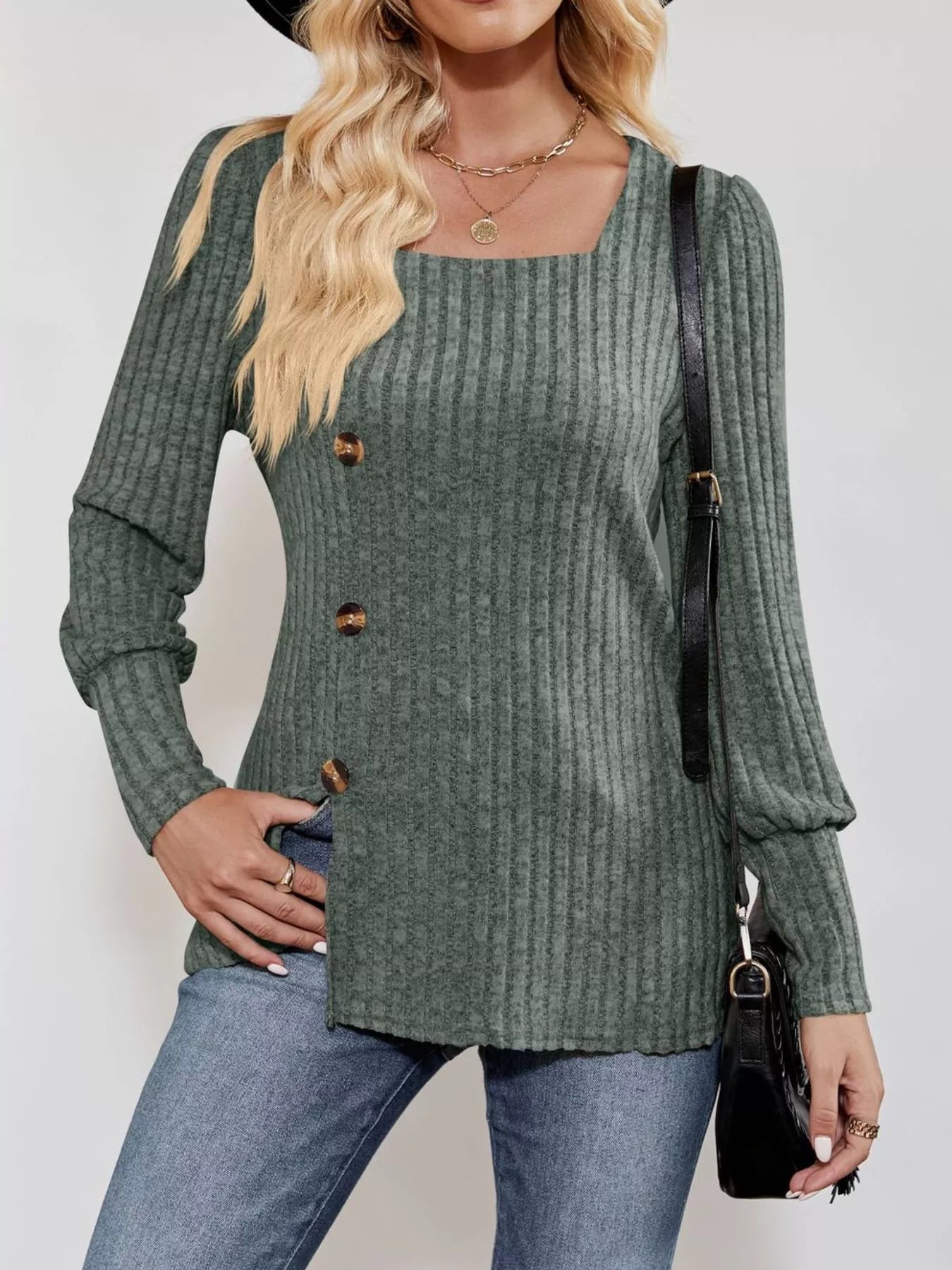 Langärmliges T-Shirt mit Rippstrickschlitz