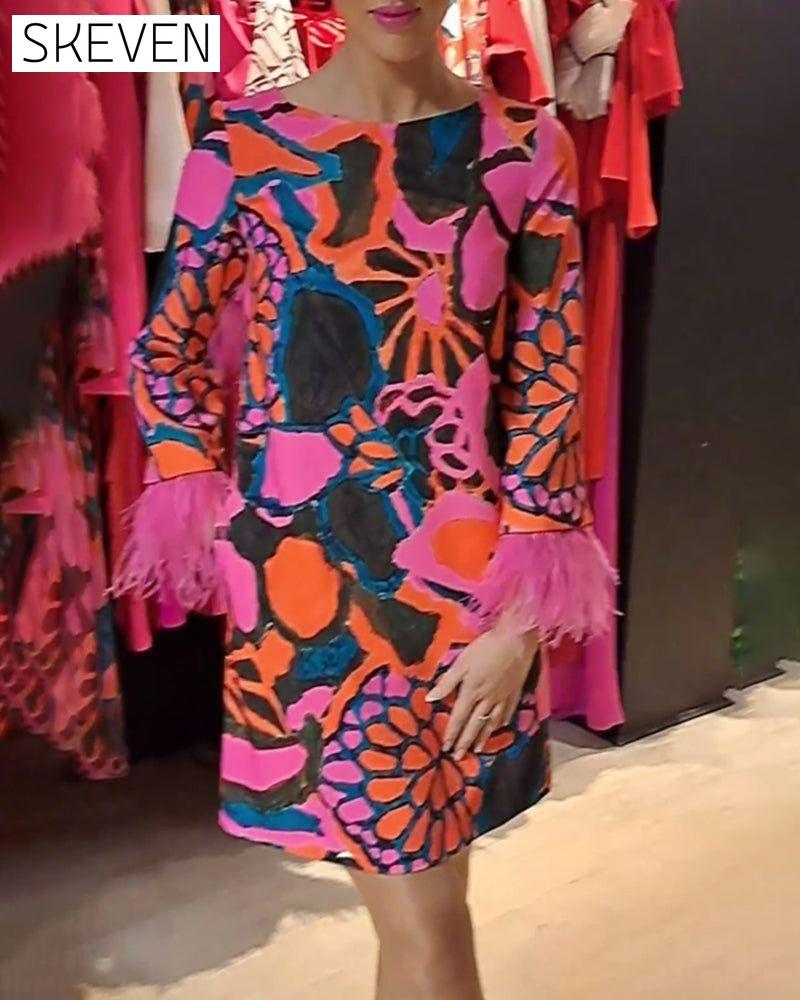 Women's colorful printed fringed dress akupressurmassage casual dresses spring