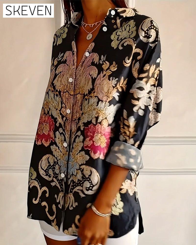 Collared Printed Button-Up Shirt