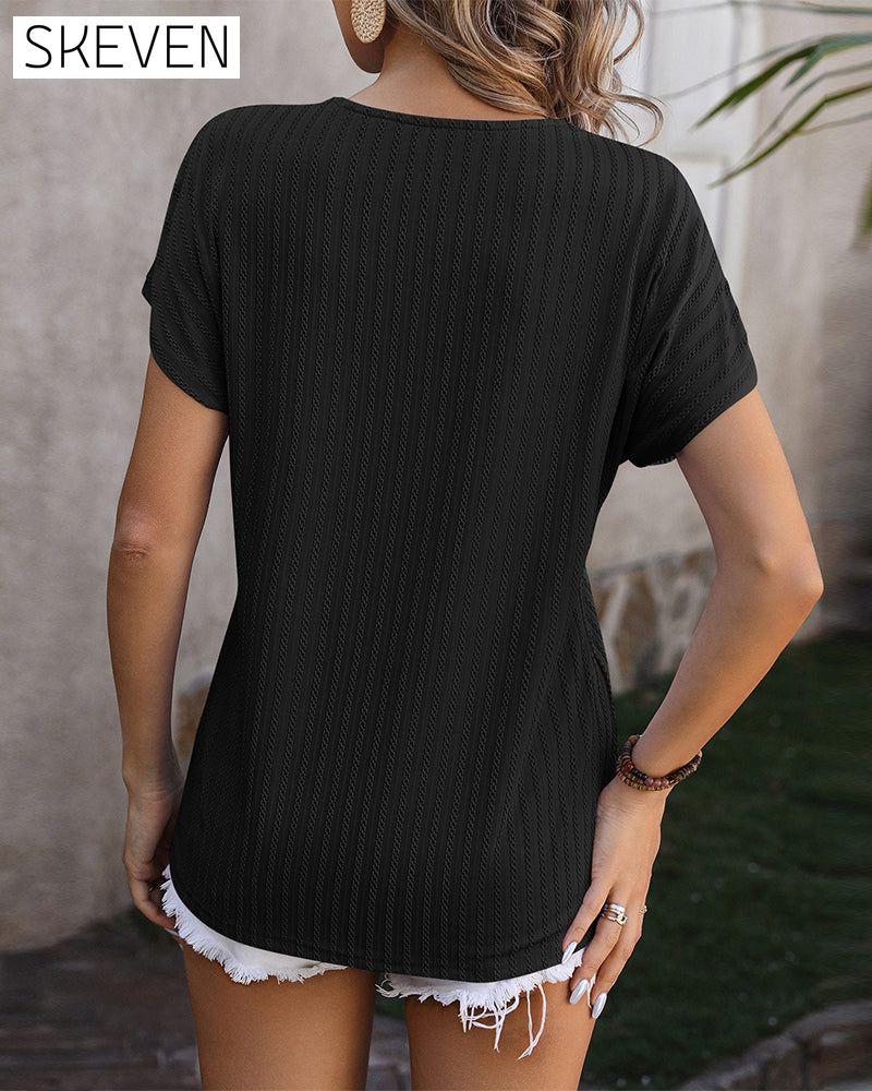 Bluse mit V-Ausschnitt und Kettenjacquardmuster