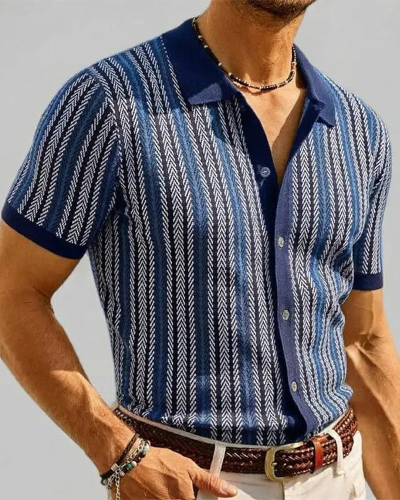 Lapel Men's Short Sleeve Button T-Shirt