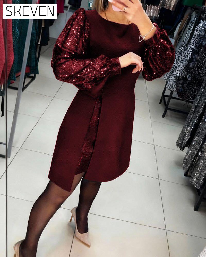 Puff-Sleeved Elegant Patchwork Dress