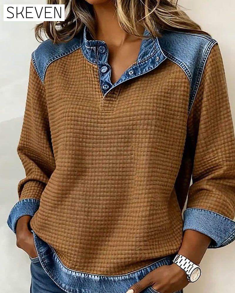 Color-Blocked Button-Down Sweatshirt