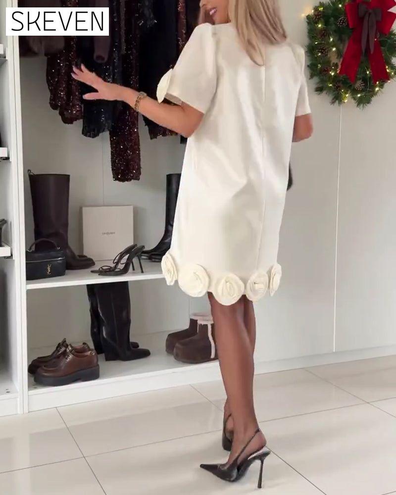 Modisches Kleid mit Rundhalsausschnitt und Blumenmuster