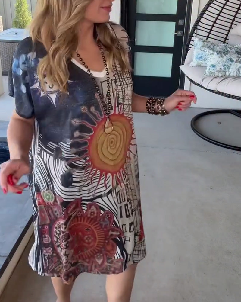 Graffiti Print Casual Shift Dress