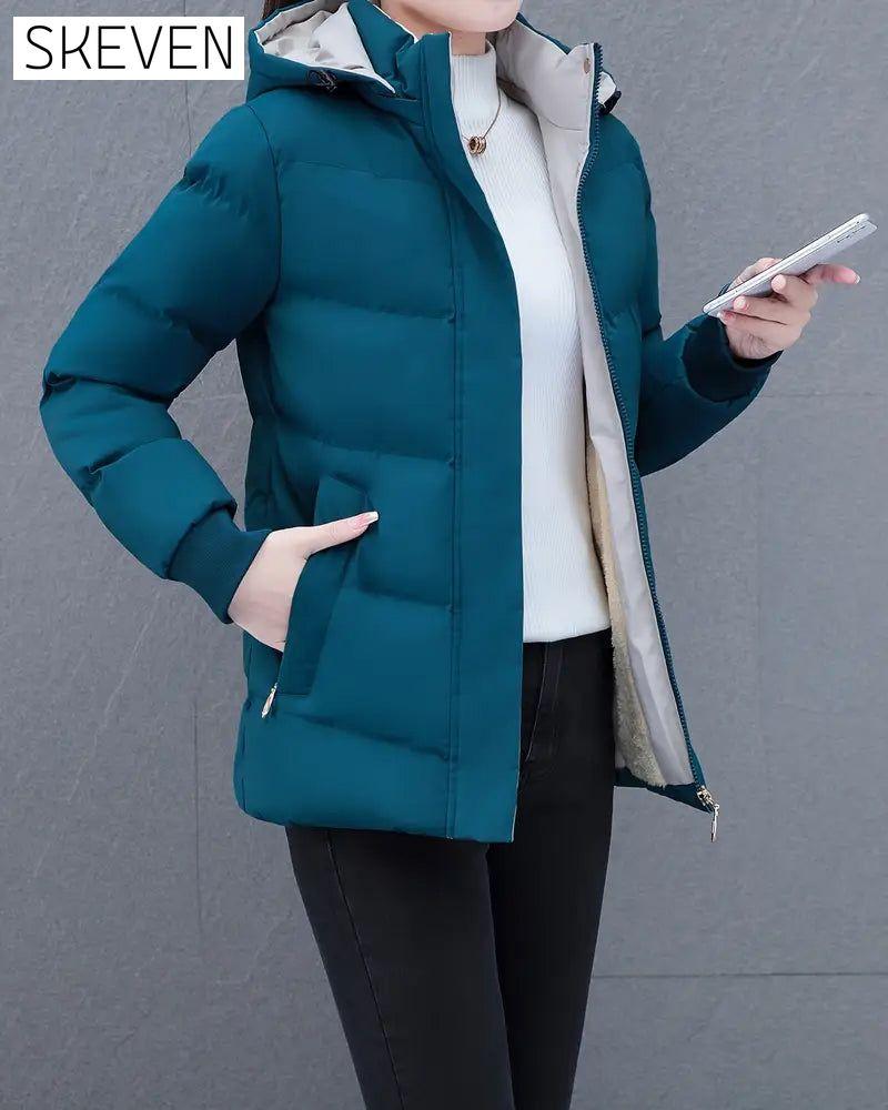 Casual Solid Color Warm Hooded Jacket