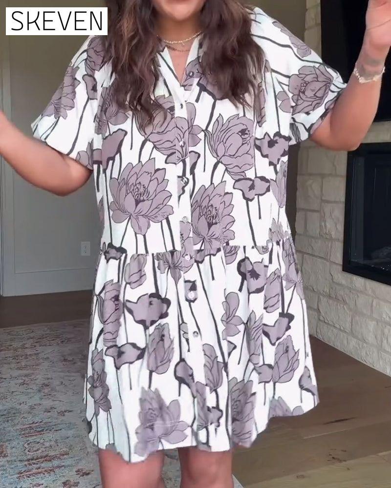 Robe décontractée à manches bouffantes et imprimé floral