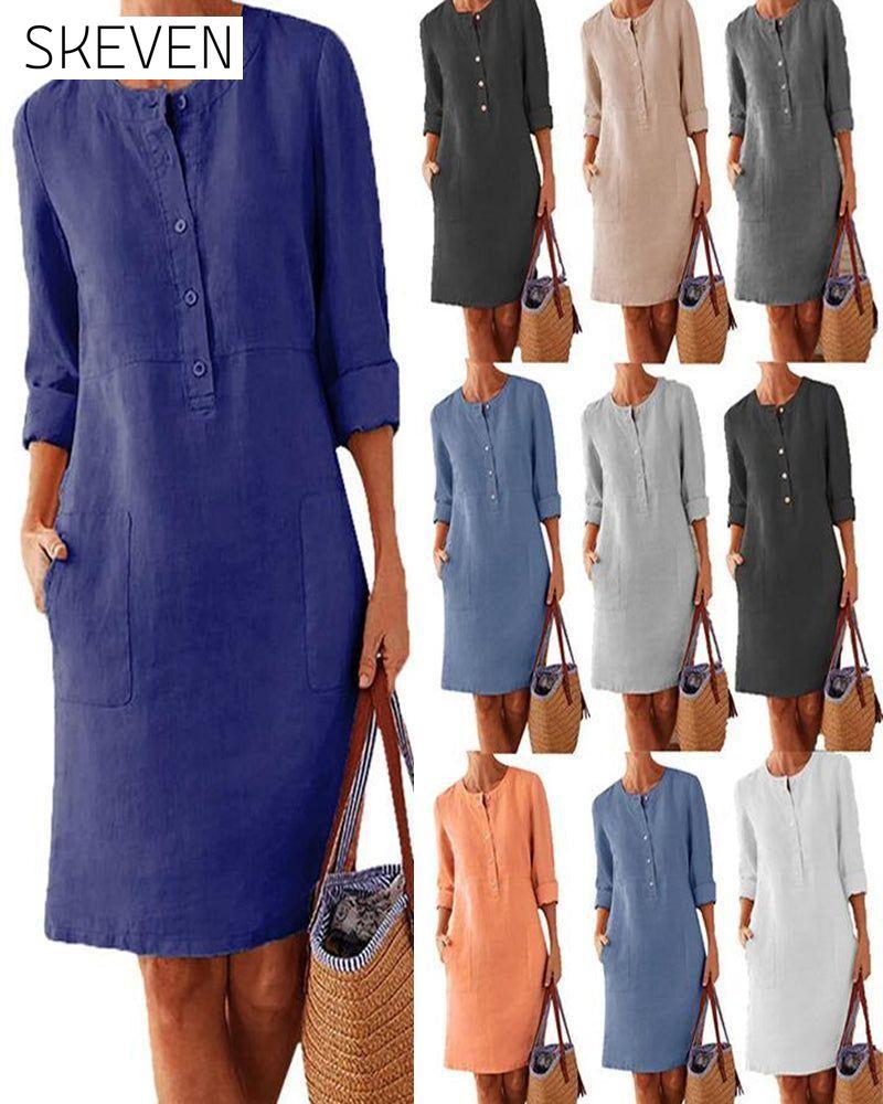 Elegant plain dress 2022 F/W 23BF allamode Casual Dresses Clothes Cotton and Linen Damkläder discount Dresses Kläder och accessoarer Kortärmad för damer Spring Summer Trending Now