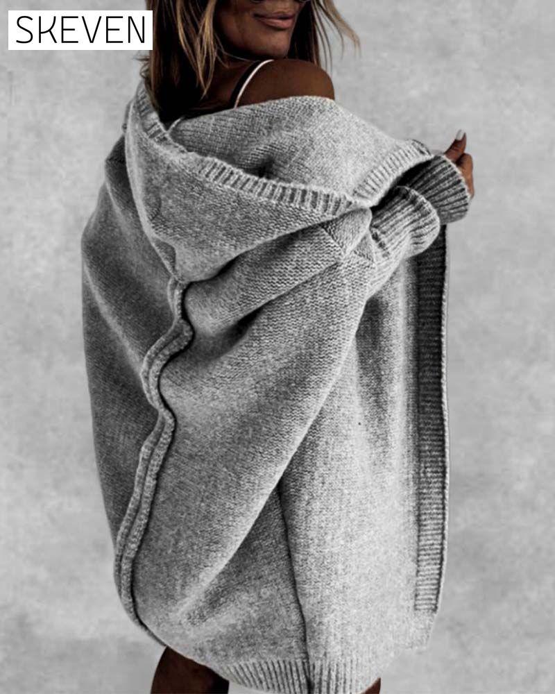 Einfacher, einfarbiger Fledermaus-Hoodie-Cardigan
