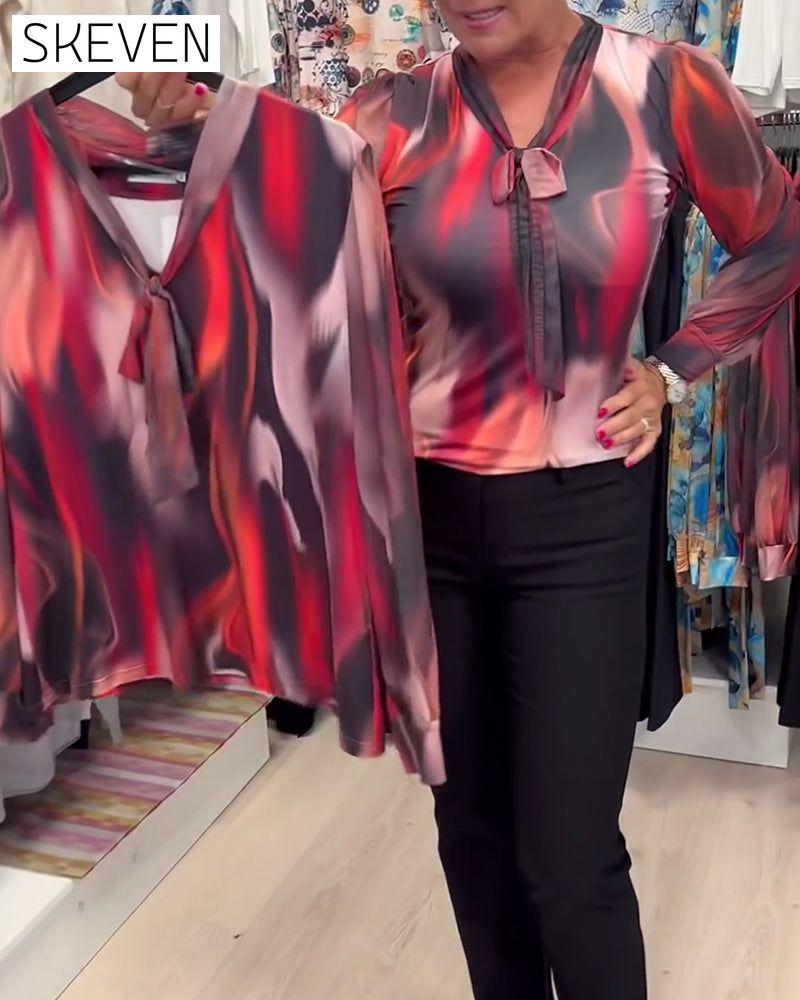 Elegant Long-Sleeved Printed Blouse