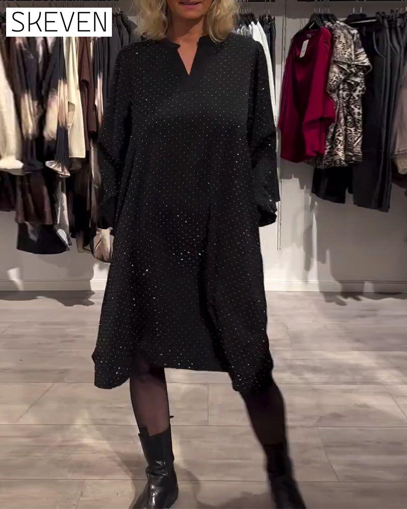 Kleid mit Laternenärmeln und Diamantmuster