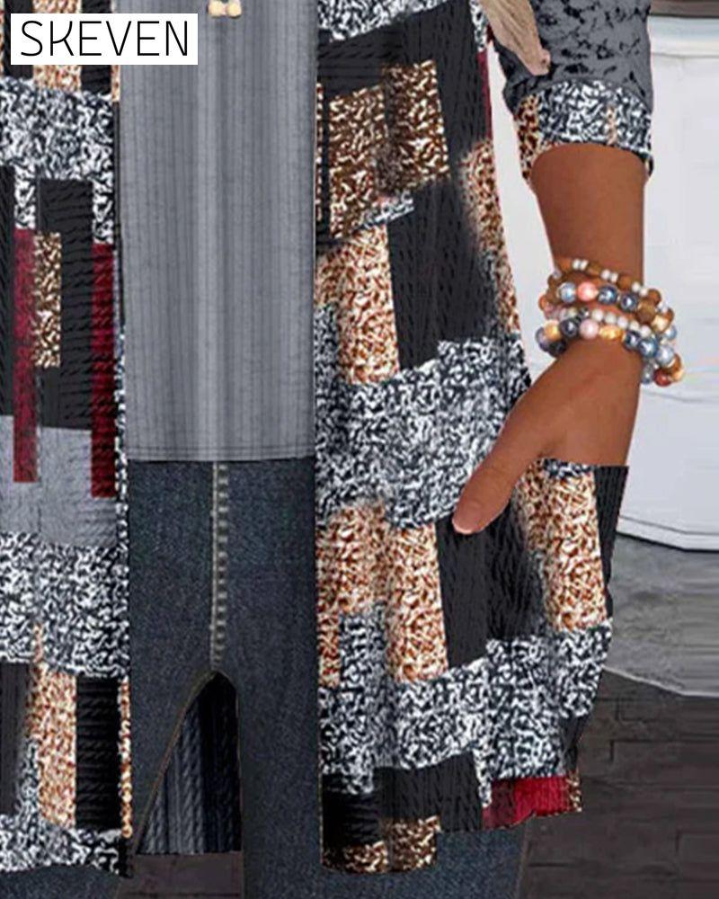 Faux Two-Piece Printed Long-Sleeved Blouse