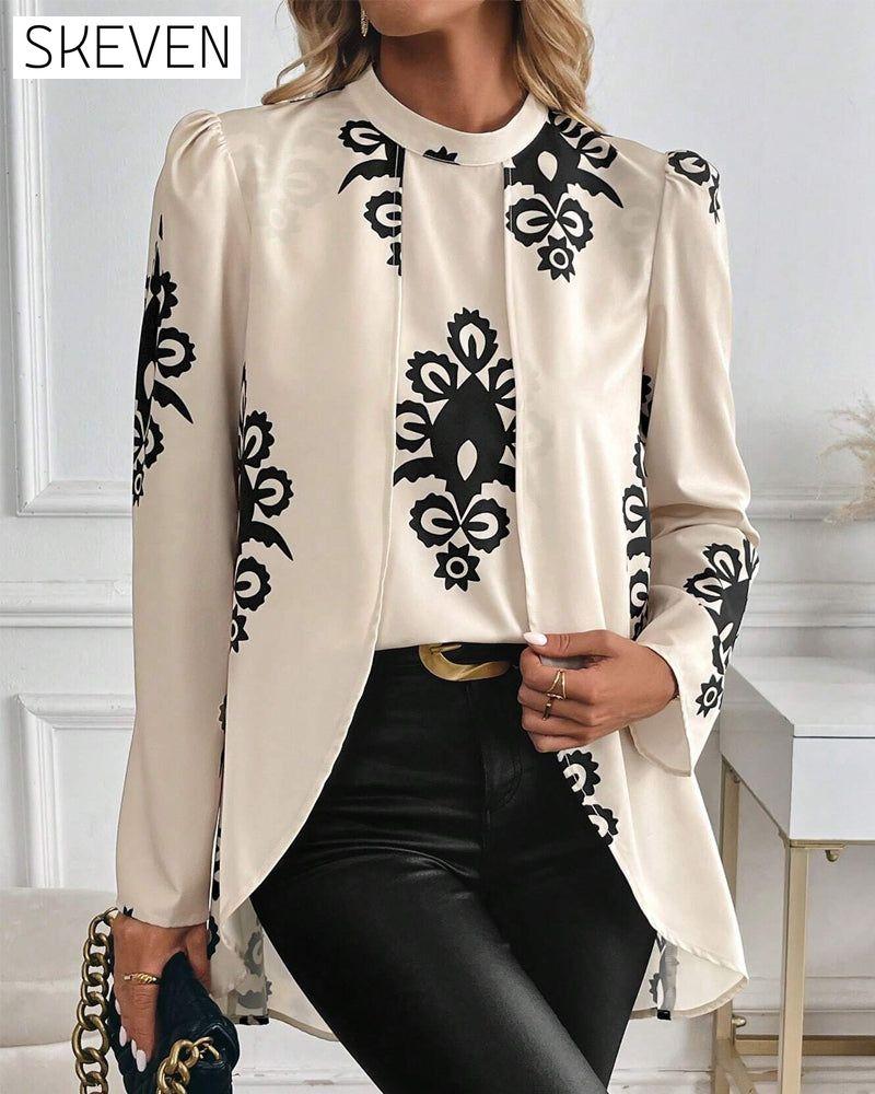 Bluse mit Puffärmeln und unregelmäßigem Muster