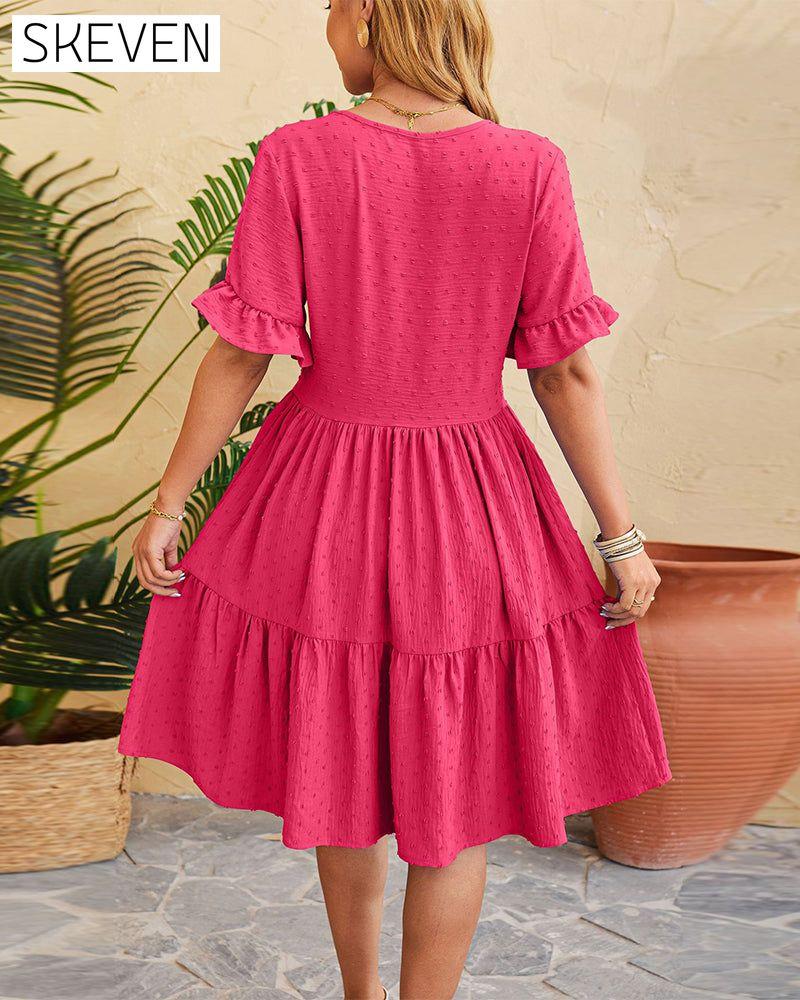 Elegantes, geknöpftes Rüschenkleid in A-Linie