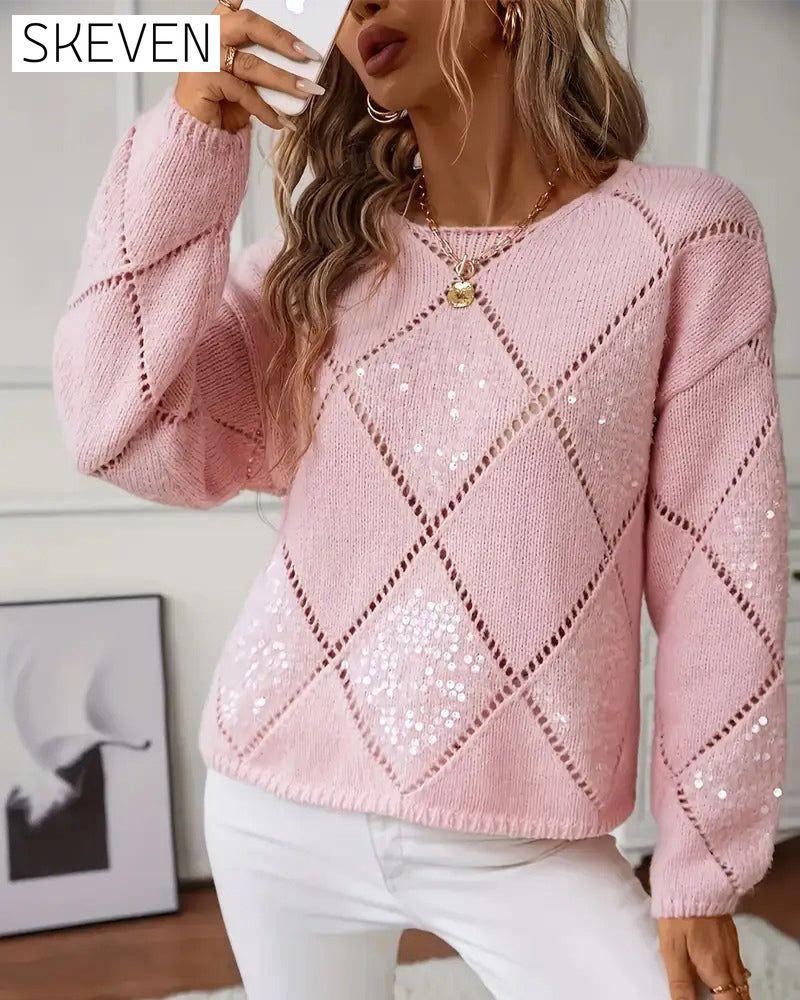 Elegant Hollow-Out Sequin Pullover